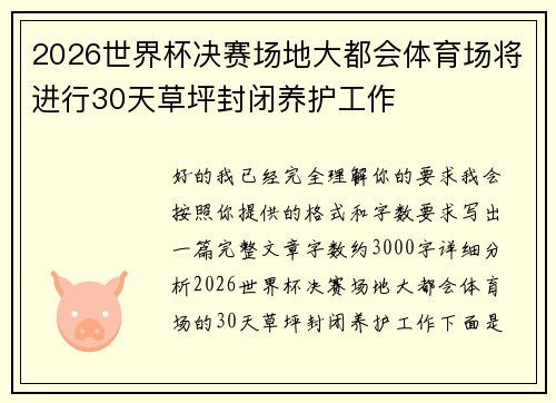 2026世界杯决赛场地大都会体育场将进行30天草坪封闭养护工作 2026世界杯决赛场地大都会体育场将进行30天草坪封闭养护工作